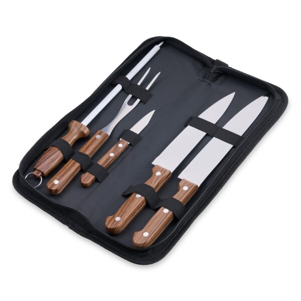 Kit Churrasco 5 Peças Inox e Madeira Bambu com Estojo S61080 
