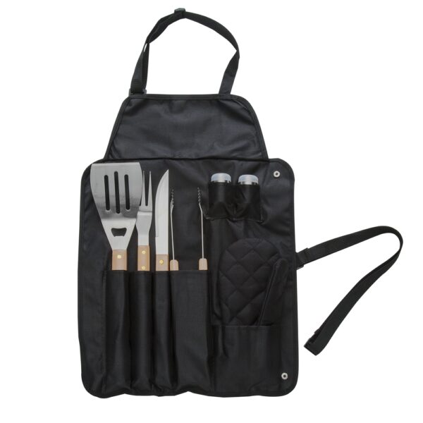 Kit Churrasco 8 Peças Inox e Madeira Bambu com Avental Estojo S48150 - Image 2