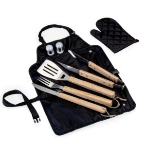 Kit Churrasco 8 Peças Inox e Madeira Bambu com Avental Estojo S48150