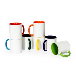 Caneca Cerâmica 330ml Branca Inteira e com o Lado Interno e Alça Coloridos S28231