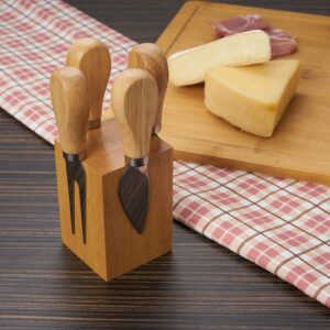 Kit Queijos e Frios 4 Peças Madeira de Bambu e Inox S02681