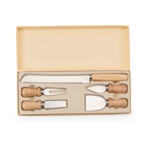 Kit Queijos e Frios 5 Peças Madeira de Bambu e Inox S21370