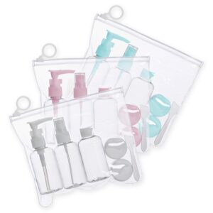 Estojo Kit Higiene para Viagem Frascos 80ml Plásticos Estojo Ziplock 6 Peças Tam 20x16cm S63581