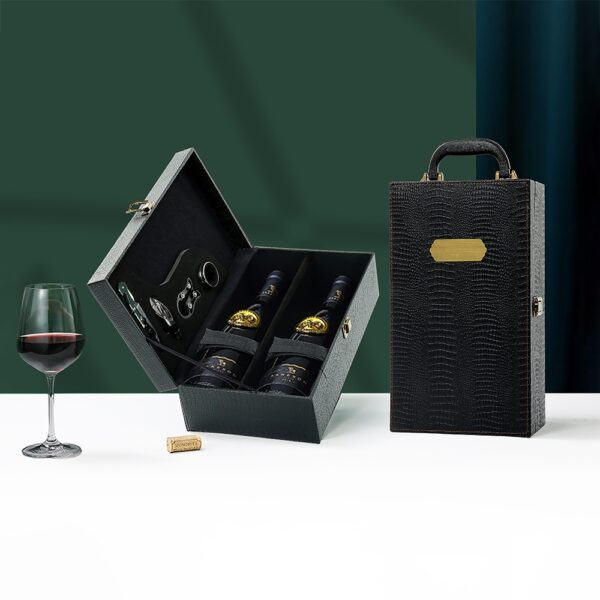 Kit Vinho 4 Peças Estojo Couro Sintético 2 Garrafas S59430 Sb59430