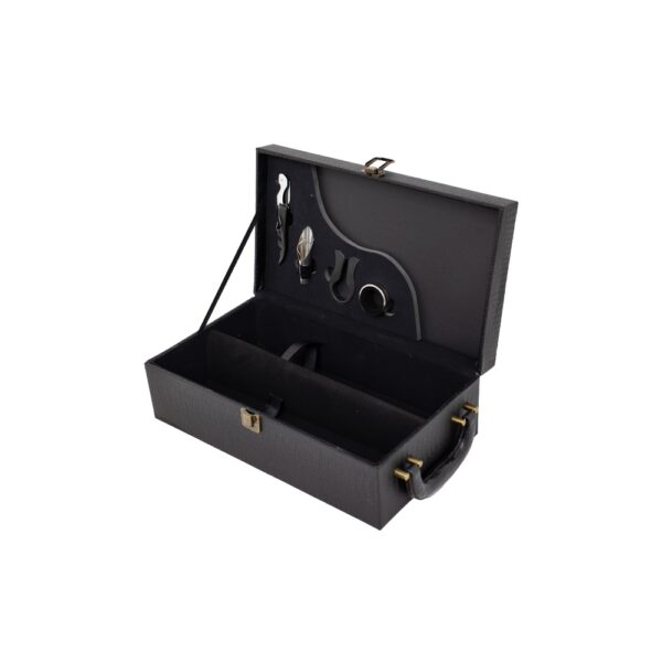 Kit Vinho 4 Peças Estojo para 2 Garrafas Couro Sintético Sb59430