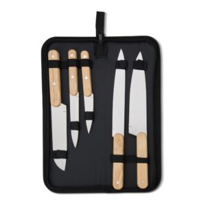 Kit Churrasco 5 Peças Aço Inox com Cabo Madeira Bambu e Estojo Nylon Sb99641