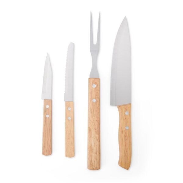 Kit Churrasco 5 Peças Aço Inox Cabo Madeira Bambu Estojo Cartão Sb79641 - Image 4
