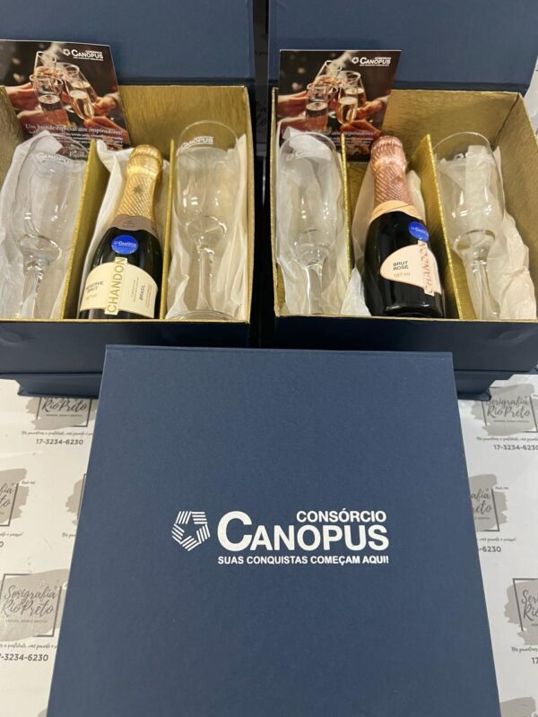 Kit Executivo Mini Chandon e Taças com Caixa Cartonada Presente Skitvinho