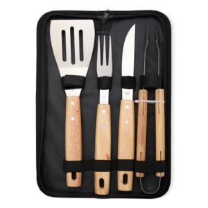 Kit Churrasco 4 Peças Inox e Madeira de Bambu com Estojo de Nylon S49881