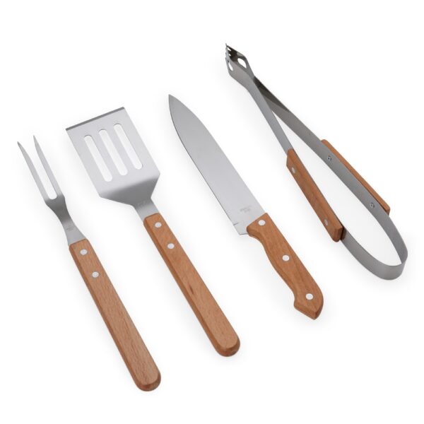 Kit Churrasco 4 Peças Inox e Madeira de Bambu com Estojo de Nylon S99180 - Image 2