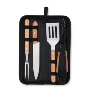 Kit Churrasco 4 Peças Inox e Madeira de Bambu com Estojo de Nylon S99180