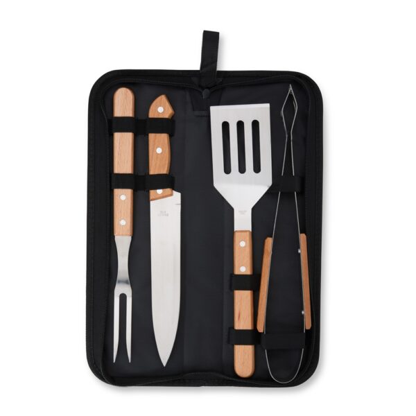 Kit Churrasco 4 Peças Inox e Madeira de Bambu com Estojo de Nylon S99180