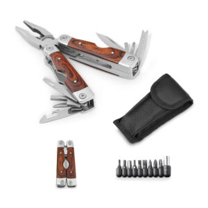 Ferramenta Kit Alicate Dobrável Multifunções Inox e Madeira Sg22049