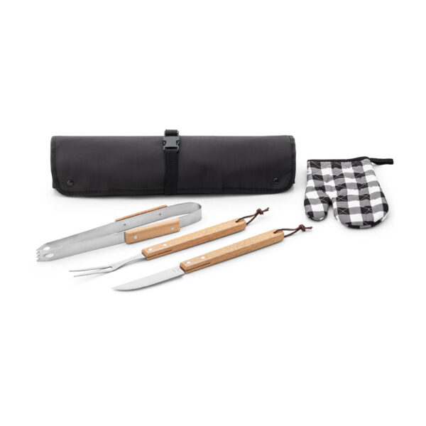 Kit Churrasco 4 Peças Inox e Madeira Luva e Estojo Avental Sg21149 - Image 2
