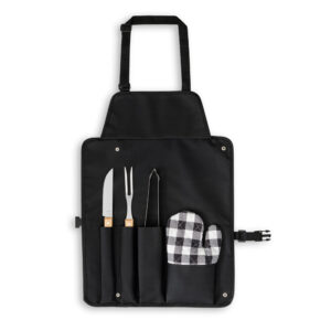 Kit Churrasco 4 Peças Inox e Madeira Luva e Estojo Avental Sg21149