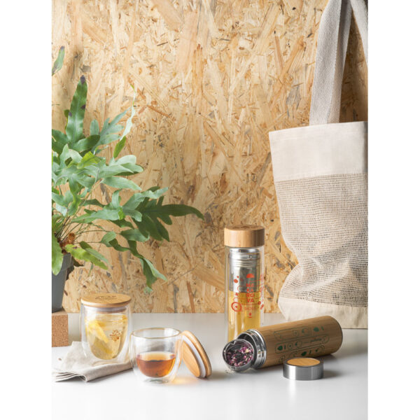 Copo de Café 350ml Vidro Borossilicato Isotérmico Tampa Bambu Sg76749 - Image 6