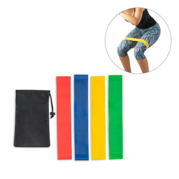 Fitness Kit 4 Bandas Elásticas de Ginástica Nível de resistência diferentes com Bolsa Sg07999