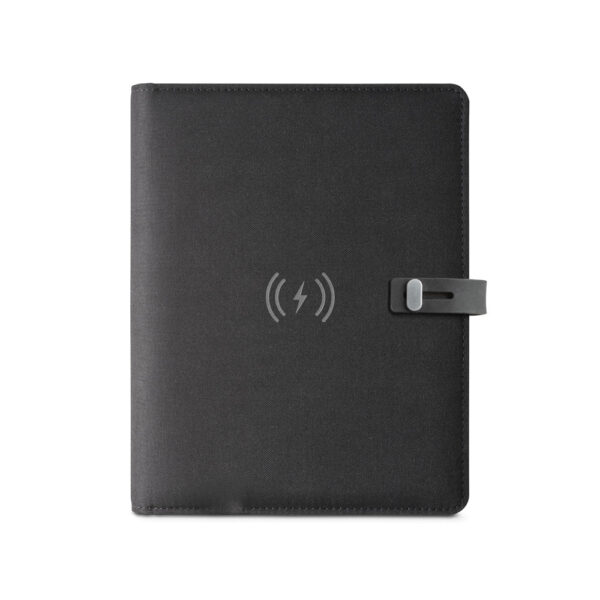 Pasta Executiva USB A5 Poliéster com Carregador Celular Wireless 5.000 mAh, Led e Caderno 64f. Sg18535 - Image 3