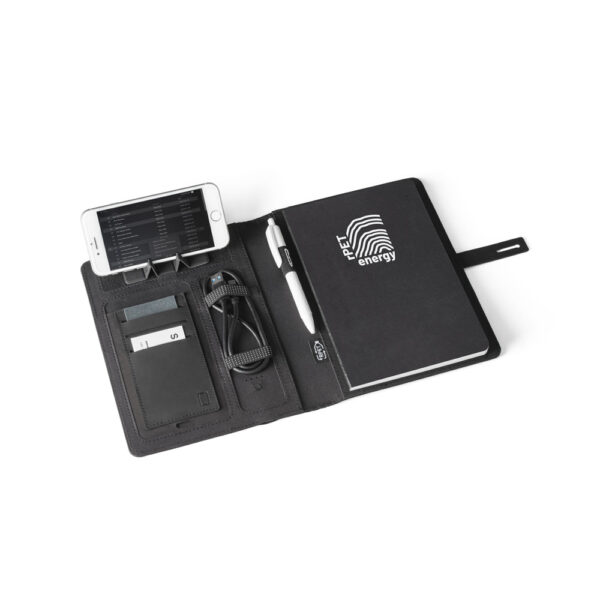Pasta Executiva USB A5 Poliéster com Carregador Celular Wireless 5.000 mAh, Led e Caderno 64f. Sg18535 - Image 6