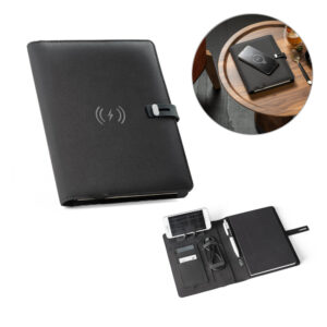 Pasta Executiva USB A5 Poliéster com Carregador Celular Wireless 5.000 mAh, Led e Caderno 64f. Sg18535