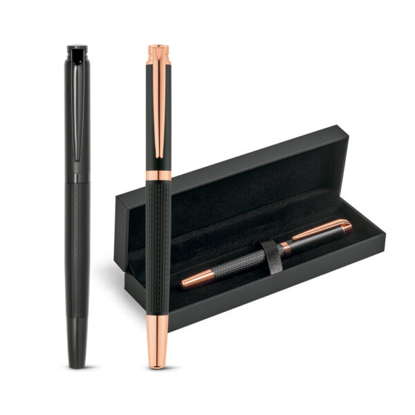 Caneta Executiva Luxo Roller Suave Relevo Escrita Preto Estojo Presente Sg74118