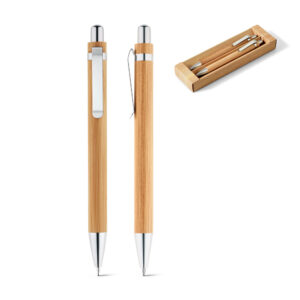 Conjunto Executivo Caneta e Lapiseira Bambu com Estojo Kraft Sg16218