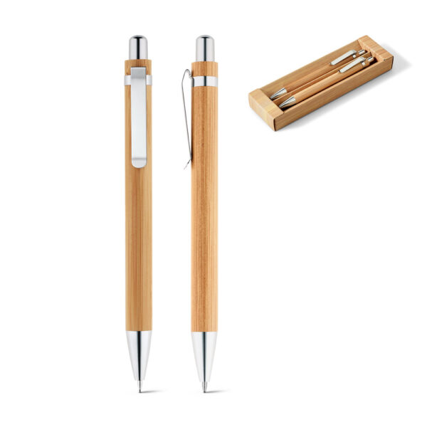 Conjunto Executivo Caneta e Lapiseira Bambu com Estojo Kraft Sg16218