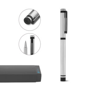 Caneta Executiva Luxo Roller Metal Texturado Escrita Preto Estojo Presente Sg80218