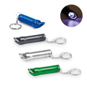 Chaveiro 3 em 1 com Abridor de Garrafas e Lanterna em Metal com 3 LEDs Sg76239