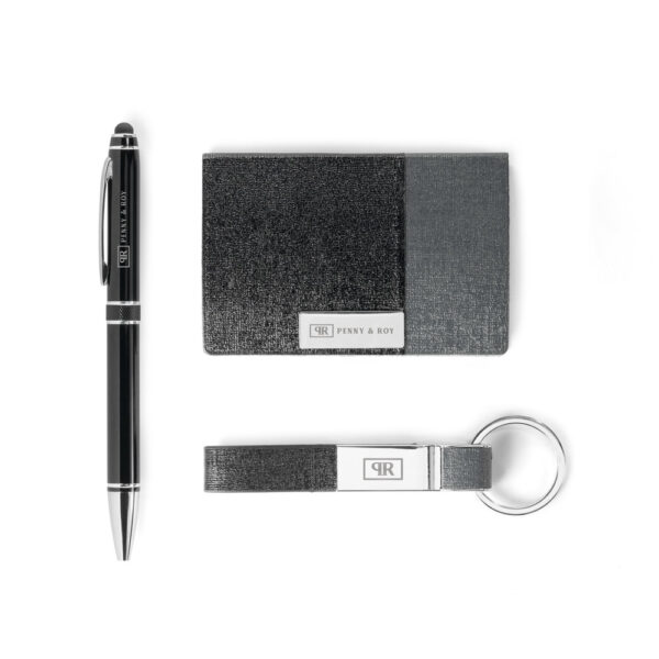Conjunto Executivo Caneta Chaveiro e Porta Cartões Aluminio e Couro Sintético com Estojo Presente Sg51339 - Image 4