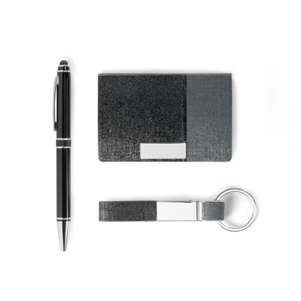 Conjunto Executivo Caneta Chaveiro e Porta Cartões Aluminio e Couro Sintético com Estojo Presente Sg51339 - Image 2