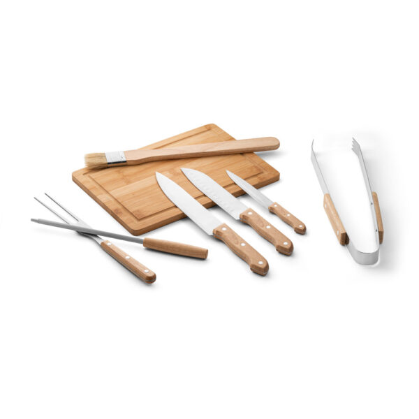 Kit Churrasco 7 Peças Inox e Madeira (faca japonesa, faca chefe, garfo, pinça, faca pequena, afiador e pincel) Tabua e Estojo Madeira Sg40149 - Image 2