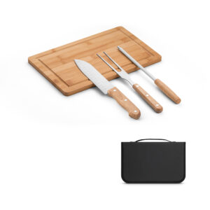 Kit Churrasco 3 Peças Inox e Madeira (faca japonesa, garfo e afiador) Estojo Madeira Sg70149