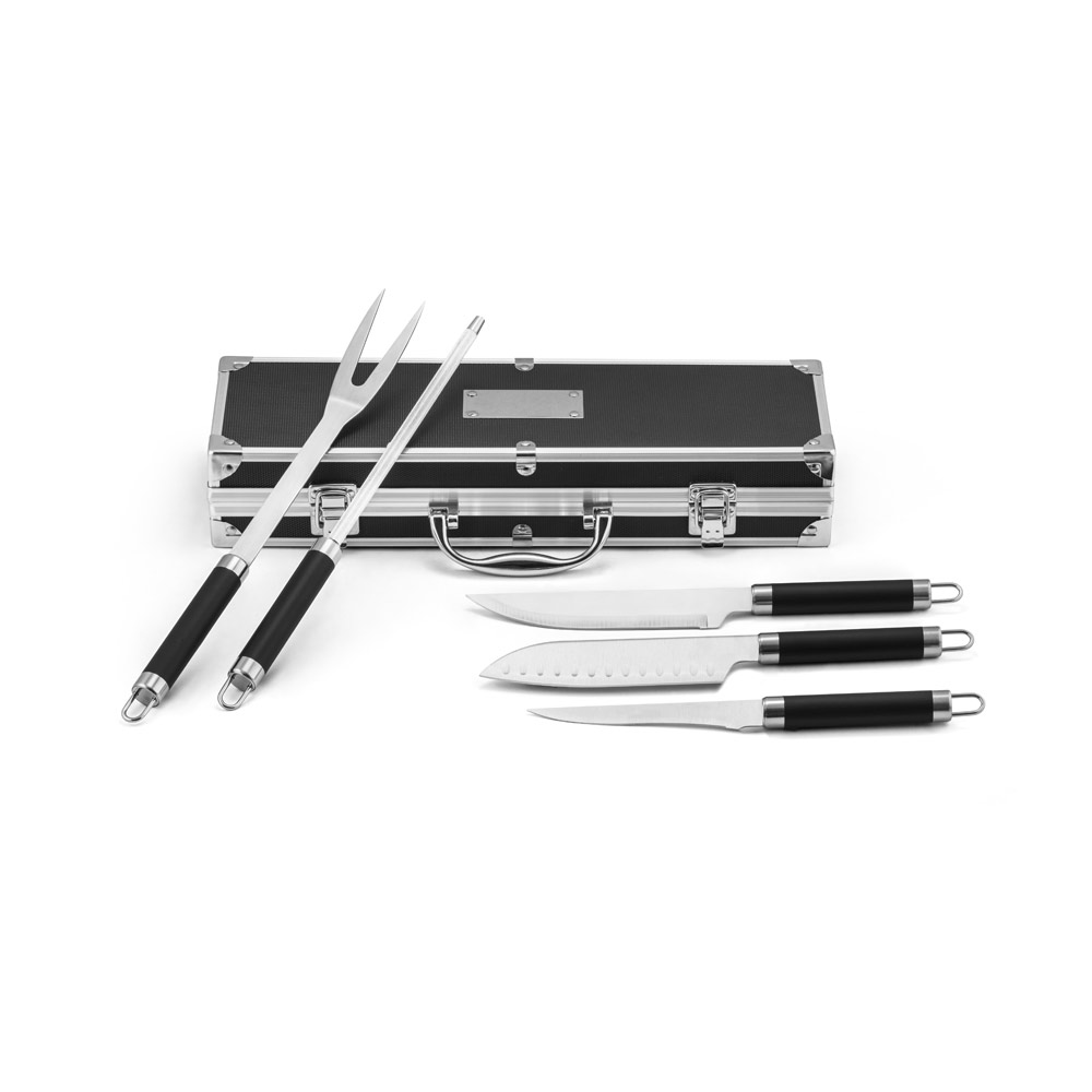 Kit Churrasco 5 Peças Inox e Aluminio Faca chefe, faca japonesa, faca boning, garfo, afiador e Estojo Sg90149 - Imagem 4