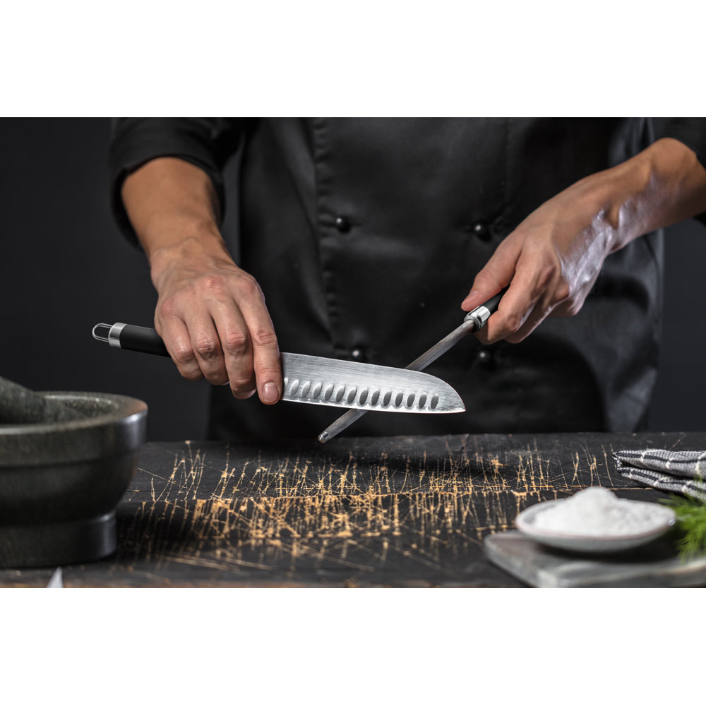 Kit Churrasco 5 Peças Inox e Aluminio Faca chefe, faca japonesa, faca boning, garfo, afiador e Estojo Sg90149 - Imagem 2