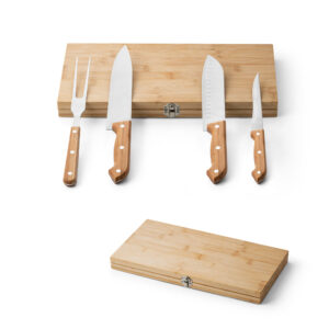 Kit Churrasco 4 Peças Inox e Madeira (faca japonesa, faca chefe, faca boning, garfo) e Estojo Madeira Sg11149