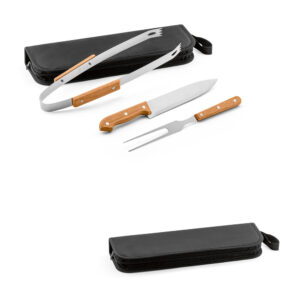 Kit Churrasco 3 Peças Inox e Madeira com Estojo Nylon Sg54149
