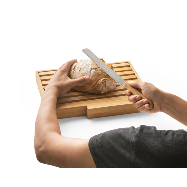 Tábua para Pão e Faca Inox e Bambu com Grelha Removível para remoção de migalhas Estojo Kraft Sg12349 - Image 6