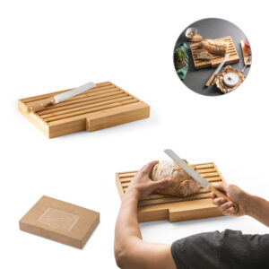 Tábua para Pão e Faca Inox e Bambu com Grelha Removível para remoção de migalhas Estojo Kraft Sg12349
