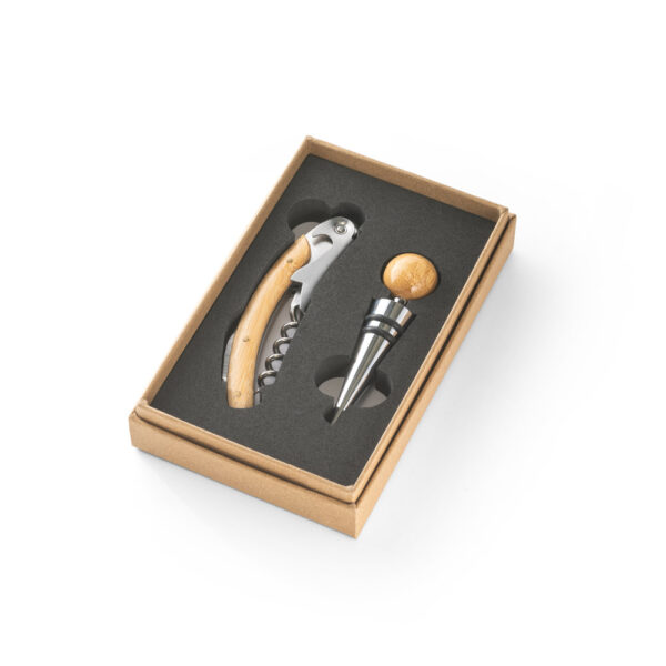 Kit Saca-rolhas e Salva-gotas Metal e Bambu Estojo Kraft Sg82349 - Image 3