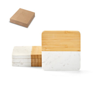 Porta Copos Mármore e Bambu Quadrado Caixa Kraft Sg83349