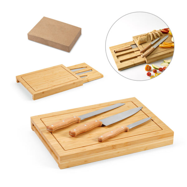 Tábuas Bambu e 3 Facas Caixa Kraft Sg93349