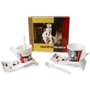 Kit de Café Marilyn Monroe 6 Peças Duas xícaras 80ml Dois Pires e Colheres Sm0956