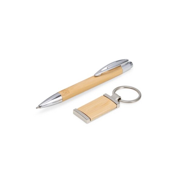 Conjunto Executivo Caneta e Chaveiro Metal e Bambu Eco com Estojo Presente S53881 - Image 3