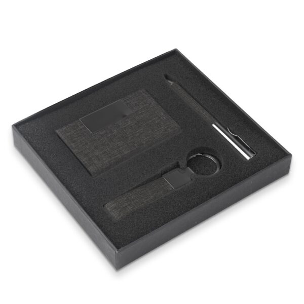 Conjunto Executivo Caneta, Chaveiro e Porta Cartão Metal e Tecido rPET com Estojo Presente S37151 - Image 2