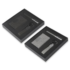 Conjunto Executivo Caneta, Chaveiro e Porta Cartão Metal e Tecido rPET com Estojo Presente S37151