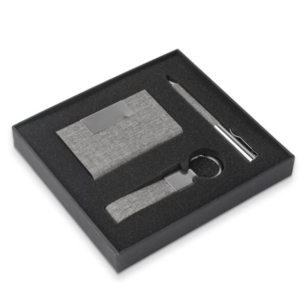 Conjunto Executivo Caneta, Chaveiro e Porta Cartão Metal e Tecido rPET com Estojo Presente S37151 - Image 3