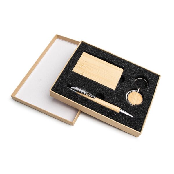 Conjunto Executivo Caneta Chaveiro e Porta Cartão Metal e Bambu Eco com Estojo Presente S63881 - Image 2