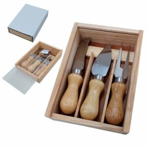 Conjunto de Talheres para Queijo Kit 3 Peças Aço Inox e Bambu com Estojo Su200341