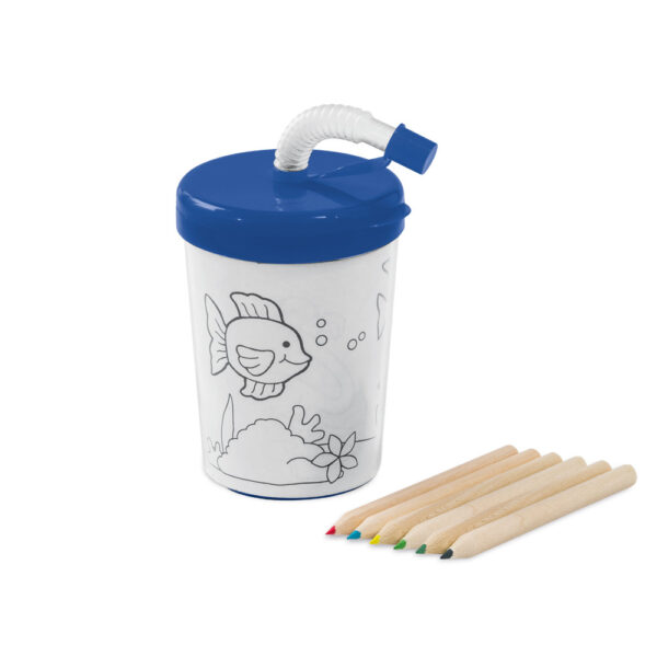 Copo Infantil com Canudo 200ml para Colorir com 3 desenhos e 6 mini lápis de cor Sg53645 - Image 7